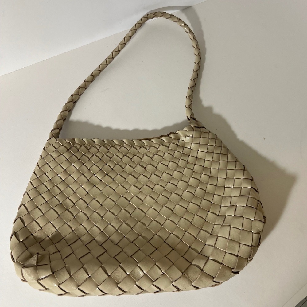 Dragon Diffusion Beige Rosanna Leather Woven Bag Removable Cloth Insert NWOT